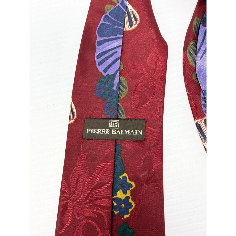 Pierre Balmain Designer Tie Men's One Size‎ Red Floral 100% Polyester Adjustable